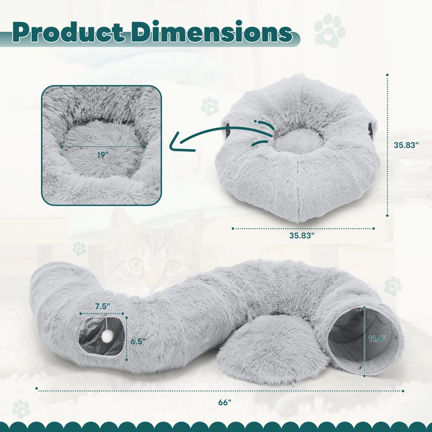 JHK Cat Tunnel Bed With Plush Playground For Cats