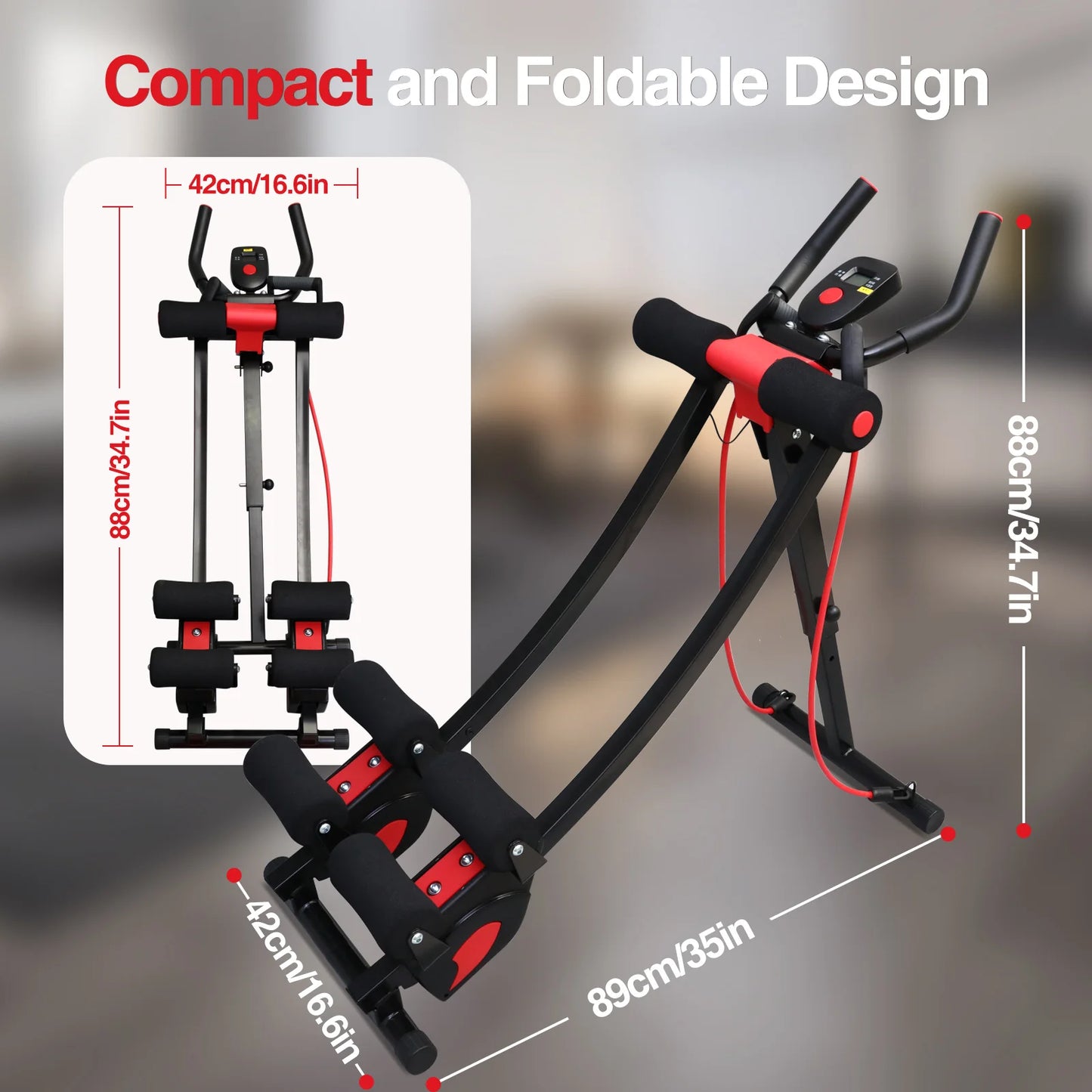 Foldable Ab Workout Machine With LCD Display And Resistance Bands