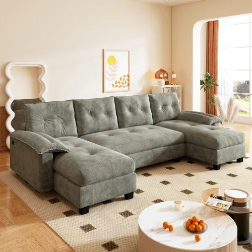 U-Shaped Sleeper Sofa w/pull-out bed: 2-in-1 couch bed, removable armrests, USB ports. Oversized modular sectional w/chaise