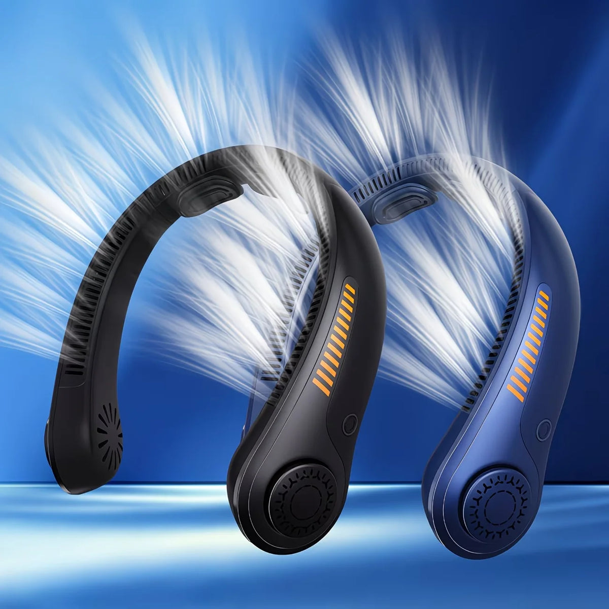 2PCS Portable Neck Fan with 5-Speed Silent Bladeless Design, Long-Lasting USB Rechargeable Cooling Device—Essential for Indoor and Outdoor Office Work, Reading, Sports, and Leisure.