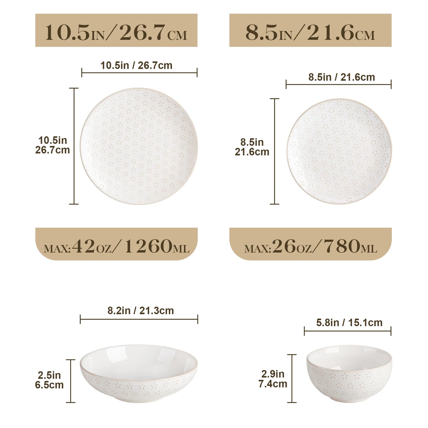 Malacasa Lydia Stoneware Dinner Set Embossed Dinnerware