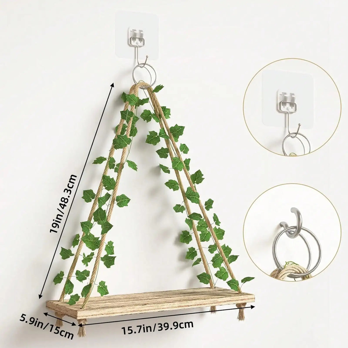 3 Pack Floating Shelves With LED And Ivy, Boho Wall Display