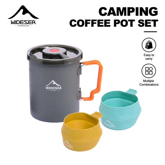 Widesea Camping Coffee Pot Set French Press Aluminum With Foldable Bowls