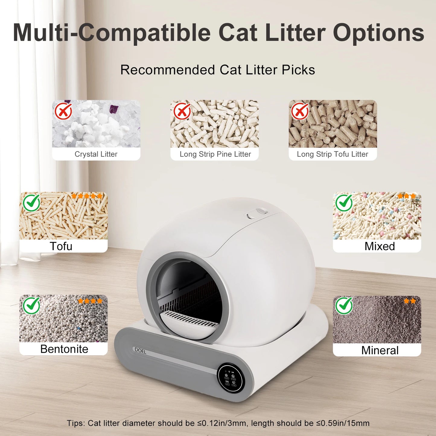 DOEL Smart Self Cleaning Cat Litter Box With App Control 2 4G WiFi