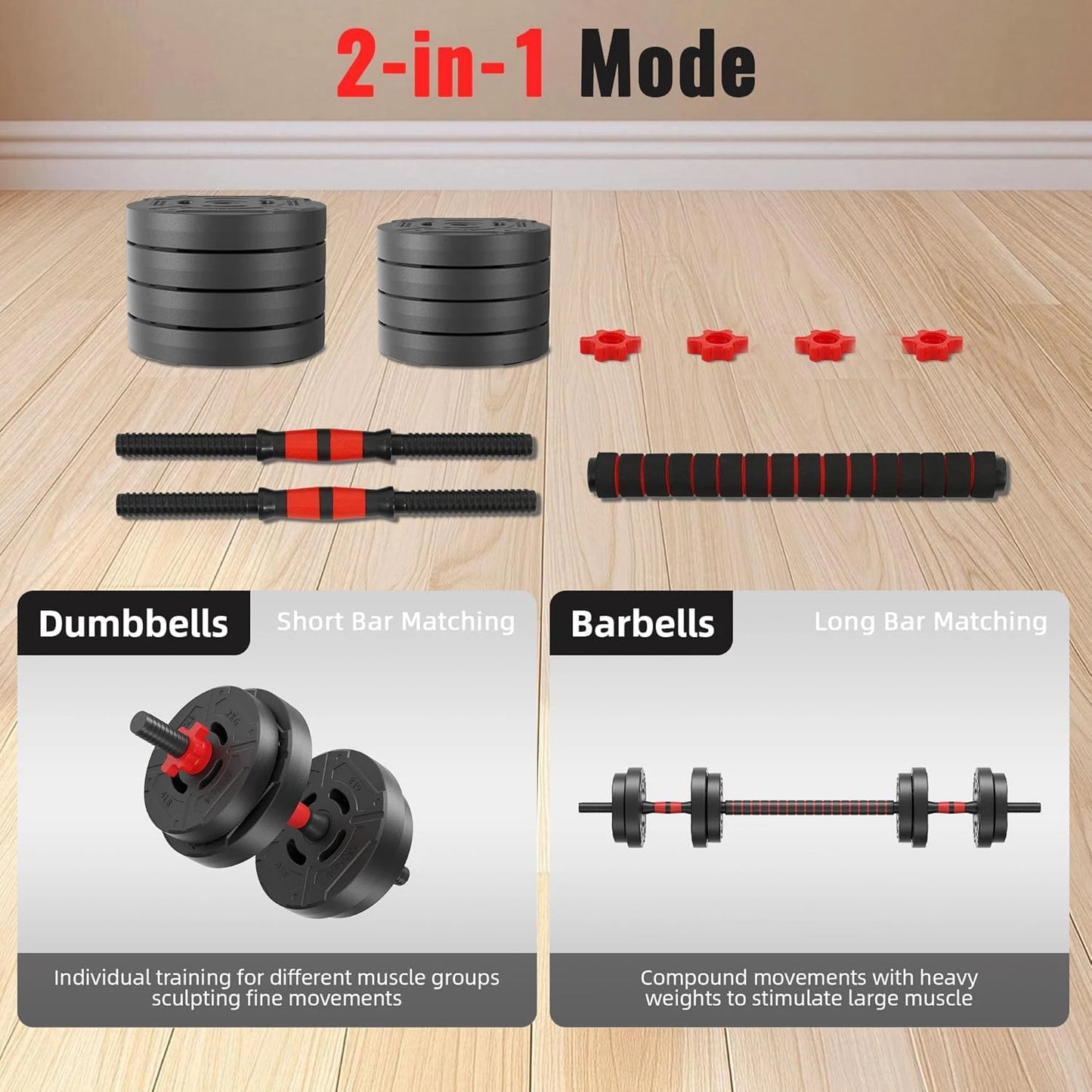 2 In 1 Adjustable Dumbbell And Barbell Set For Home Fitness