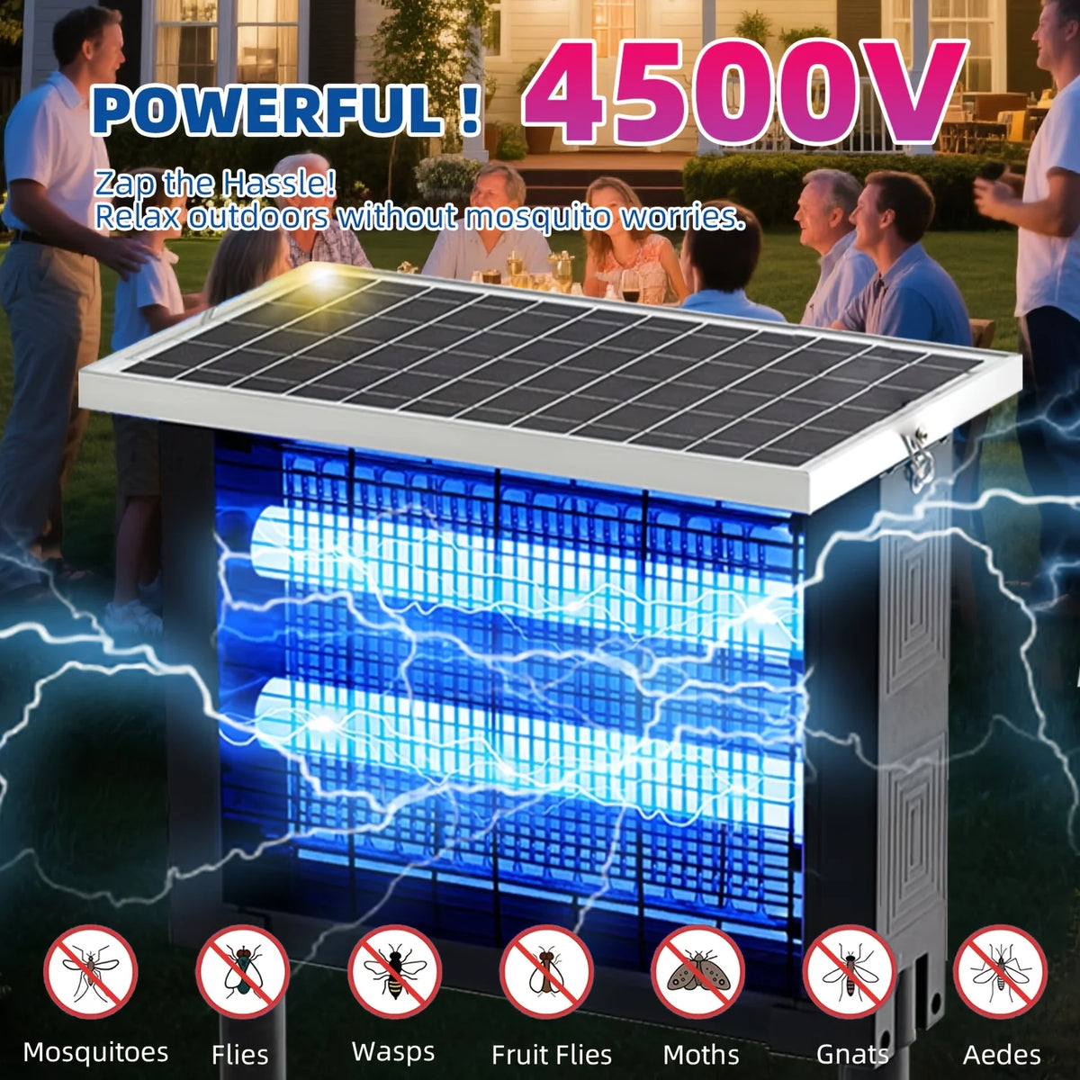 Powerful Solar Bug Zapper Outdoor Mosquito Trap for Large Yards