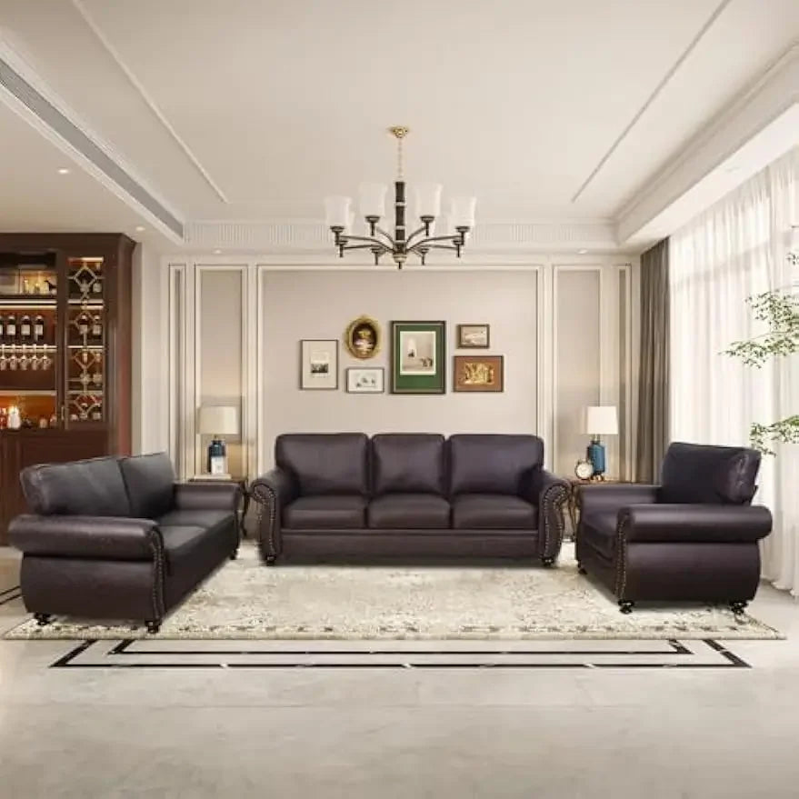 Mid Century Vintage Rivet Design Sofa Set For Living Room