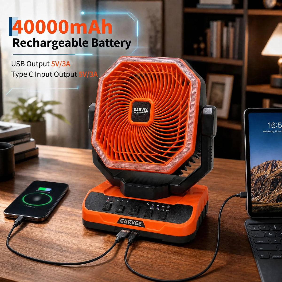 Himiss Portable Camping Fan With Remote Timer Led Light And 5 Speeds