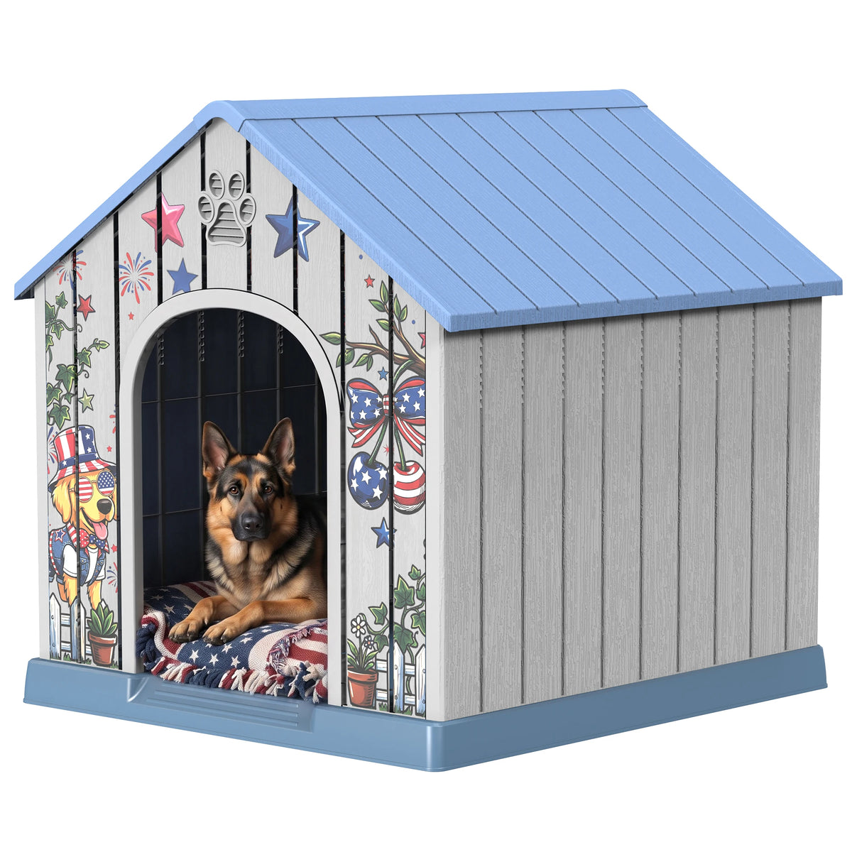 Weatherproof Plastic Outdoor Dog House With Printed Door