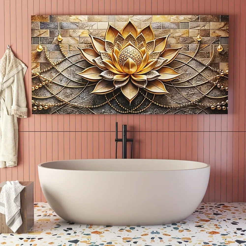 Modern Abstract Black Gold Floral Canvas Art On Pine Wood