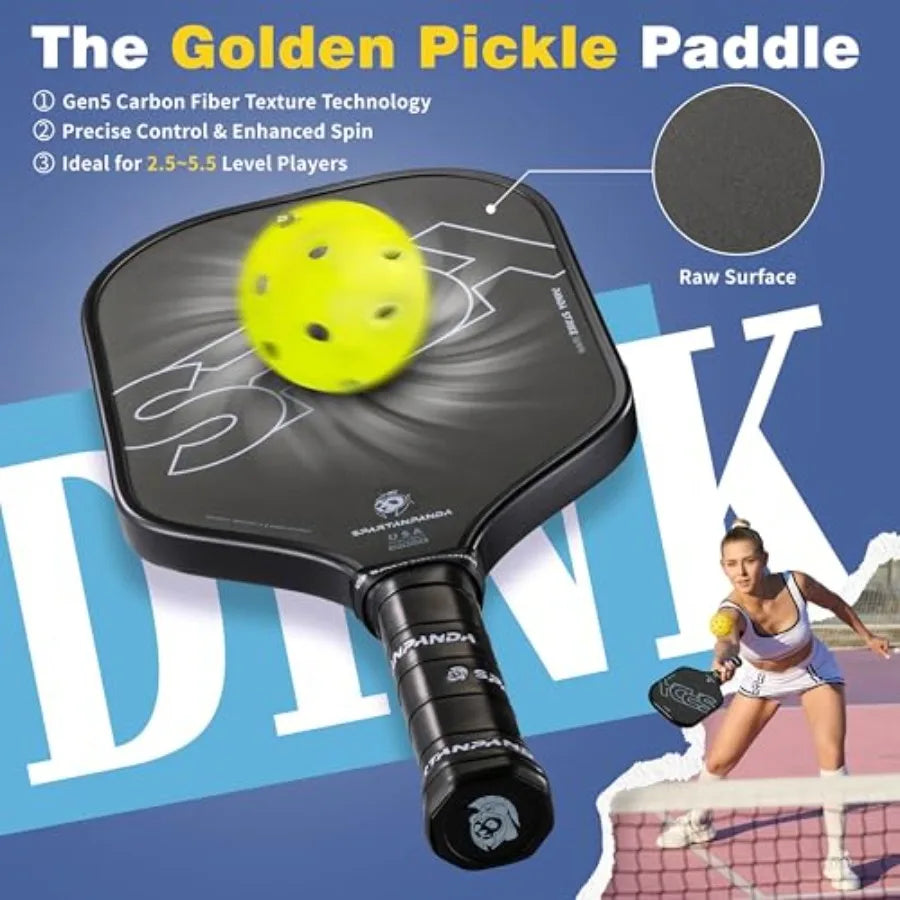 Carbon Fiber Pickleball Paddle Elongated Edge Racket For Pro Control