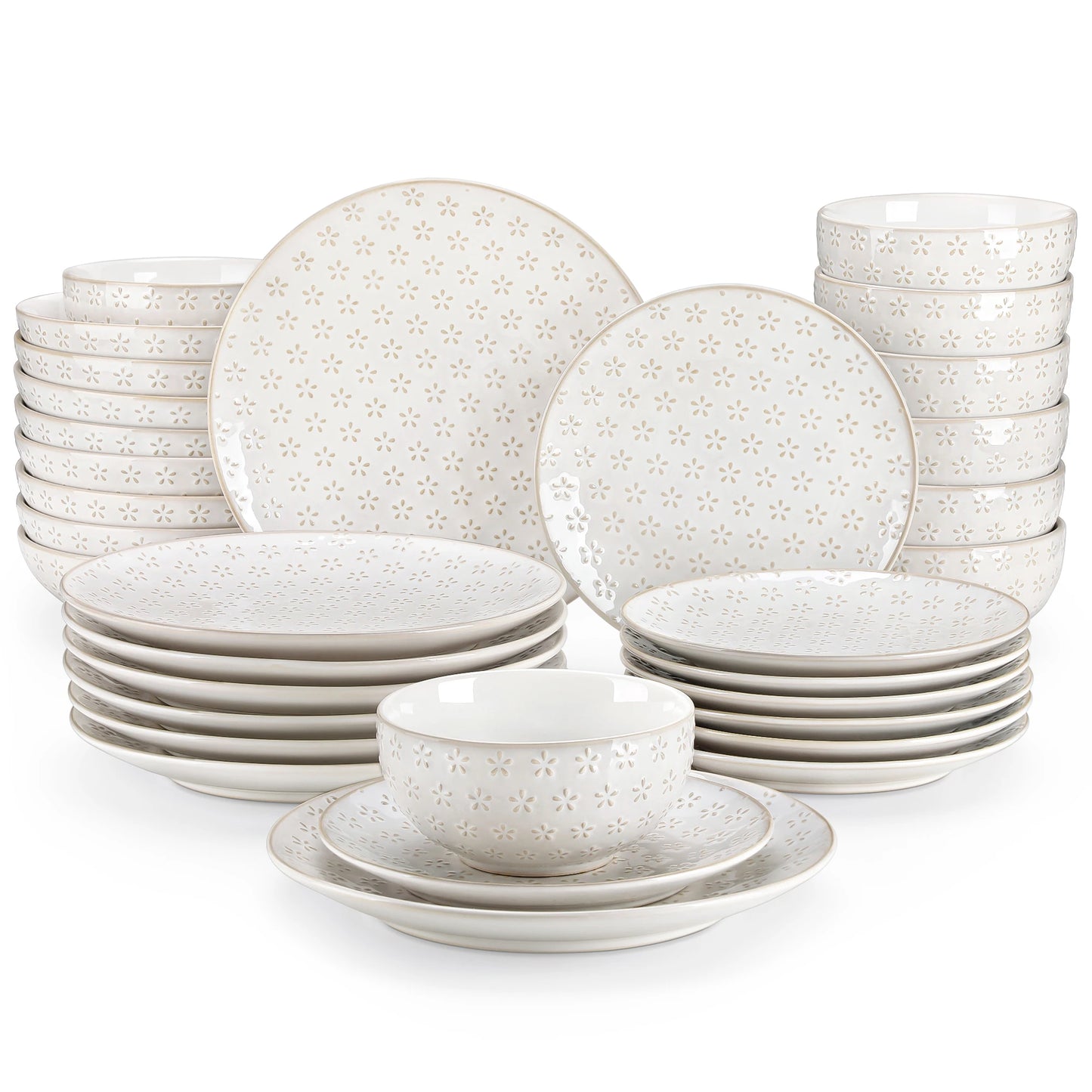 Malacasa Lydia Stoneware Dinner Set Embossed Dinnerware
