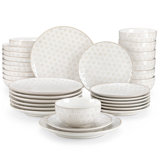 Malacasa Lydia Stoneware Dinner Set Embossed Dinnerware